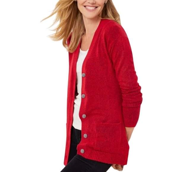 Talbots NWOT Jewel Button Cardigan V Neck Red Pockets Size Lp - Picture 5 of 10